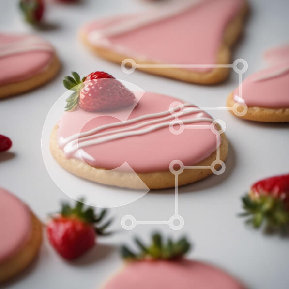 Σετ των 2 Intra Συλλεκτικό Ξύλινο Παζλ Plywood  4mm - Λαχταριστά μπισκότα διακοσμημένα με ροζ γλάσο και φράουλες Σε Ξύλινο Κουτί - Διαστάσεις: 10x10 cm – 25 κομμάτια