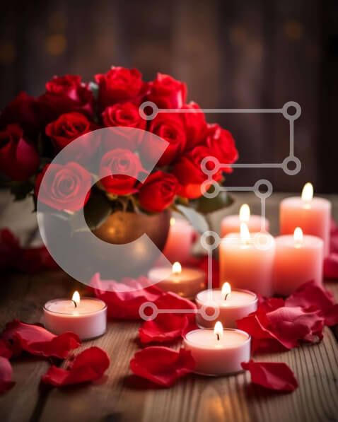 Intra Συλλεκτικό Ξύλινο Παζλ Plywood  4mm - Ρομαντικό στήσιμο τραπεζιού με κόκκινα τριαντάφυλλα και κεριά Σε Ξύλινο Κουτί - Διαστάσεις Puzzle: 10x10 cm – 25 κομμάτια