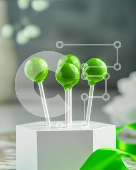 Σετ των 2 Intra Συλλεκτικό Ξύλινο Παζλ Plywood  4mm - Πέντε πράσινα γλειφιτζούρια σε ξύλινο ραβδί σε λευκό κουτί με φύλλα Σε Ξύλινο Κουτί - Διαστάσεις: 10x10 cm – 25 κομμάτια