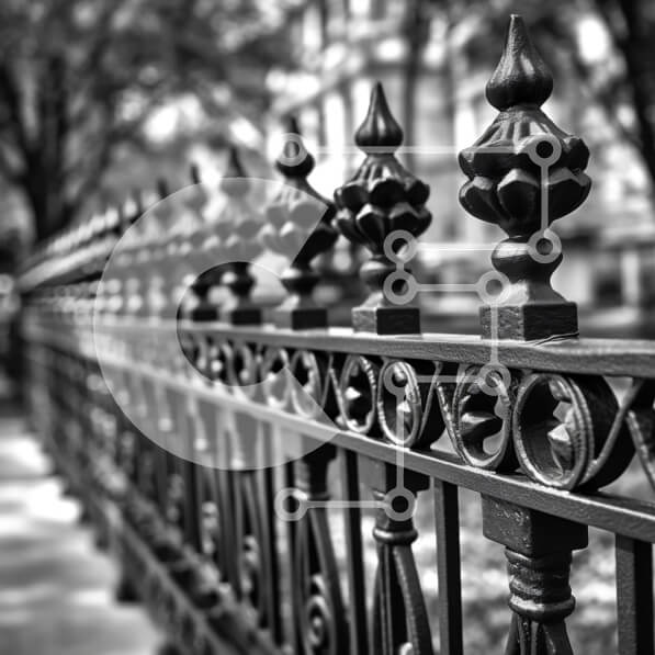 Intra Συλλεκτικό Ξύλινο Παζλ Plywood  4mm - Περίπλοκος φράχτης από σφυρήλατο σίδερο σε ένα πεζοδρόμιο Σε Ξύλινο Κουτί - Διαστάσεις: 10x10 cm – 25 κομμάτια