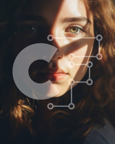 Intra Συλλεκτικό Ξύλινο Παζλ Plywood  4mm - Εκπληκτικό πορτρέτο μιας νεαρής γυναίκας με σγουρά μαλλιά και πράσινα μάτια Σε Ξύλινο Κουτί - Διαστάσεις Puzzle: 10x10 cm – 25 κομμάτια