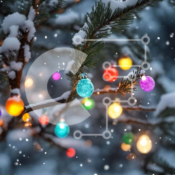 Intra Συλλεκτικό Ξύλινο Παζλ Plywood  4mm - Πολύχρωμες χριστουγεννιάτικες μπάλες που κρέμονται από κλαδί δέντρου καλυμμένο με χιόνι Σε Ξύλινο Κουτί - Διαστάσεις: 10x10 cm – 25 κομμάτια