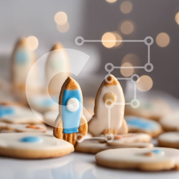 Σετ των 2 Intra Συλλεκτικό Ξύλινο Παζλ Plywood  4mm - Διαστημόπλοιο και μπισκότα σε σχήμα πυραύλου για γιορτή Σε Ξύλινο Κουτί - Διαστάσεις: 10x10 cm – 25 κομμάτια