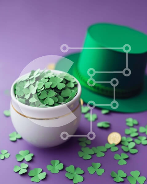 Intra Συλλεκτικό Ξύλινο Παζλ Plywood  4mm - Πράσινο καπέλο, τριφύλλια και νομίσματα της ημέρας του Αγίου Πατρικίου Σε Ξύλινο Κουτί - Διαστάσεις: 10x10 cm – 25 κομμάτια