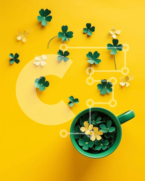 Intra Συλλεκτικό Ξύλινο Παζλ Plywood  4mm - Κύπελλο ημέρας του Αγίου Πατρικίου με χάρτινα τριφύλλια σε κίτρινο φόντο Σε Ξύλινο Κουτί - Διαστάσεις: 10x10 cm – 25 κομμάτια