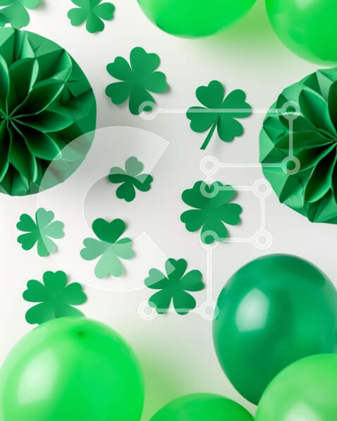 Intra Συλλεκτικό Ξύλινο Παζλ Plywood  4mm - Γιορτή του Αγίου Πατρικίου με πράσινα μπαλόνια και διακοσμήσεις από τριφύλλι Σε Ξύλινο Κουτί - Διαστάσεις: 10x10 cm – 25 κομμάτια