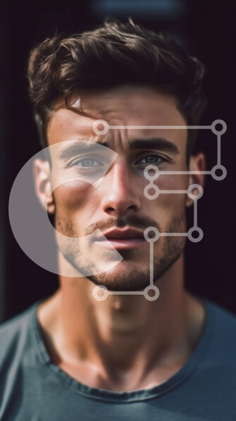 Intra Συλλεκτικό Ξύλινο Παζλ Plywood  4mm - Σοβαρός άντρας με κοντά σκούρα μαλλιά και τσιμπημένη γενειάδα με γκρι μπλουζάκι Σε Ξύλινο Κουτί - Διαστάσεις Puzzle: 10x10 cm – 25 κομμάτια