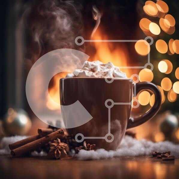 Intra Συλλεκτικό Ξύλινο Παζλ Plywood  4mm - Γιορτινό Ζεστό Κακάο δίπλα στο Τζάκι με Χριστουγεννιάτικα Διακοσμητικά Σε Ξύλινο Κουτί - Διαστάσεις Puzzle: 10x10 cm – 25 κομμάτια