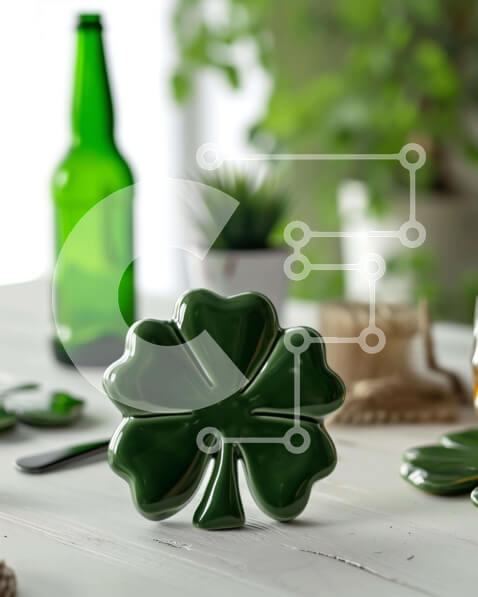 Σετ των 2 Intra Συλλεκτικό Ξύλινο Παζλ Plywood  4mm - Τραπέζι με σουβέρ Green Clover και μπουκάλια μπύρας Σε Ξύλινο Κουτί - Διαστάσεις: 10x10 cm – 25 κομμάτια