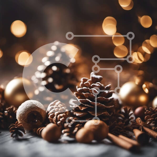 Intra Συλλεκτικό Ξύλινο Παζλ Plywood  4mm - Συλλογή Χριστουγεννιάτικων Διακοσμήσεων: κουκουνάρια, χρυσές μπάλες, ξυλάκια κανέλας Σε Ξύλινο Κουτί - Διαστάσεις: 10x10 cm – 25 κομμάτια