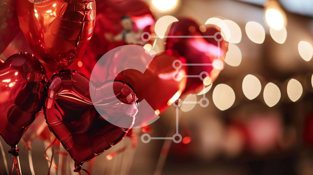 Intra Συλλεκτικό Ξύλινο Παζλ Plywood  4mm - Ομάδα κόκκινων μπαλονιών σε σχήμα καρδιάς που επιπλέουν στον αέρα Σε Ξύλινο Κουτί - Διαστάσεις Puzzle: 10x10 cm – 25 κομμάτια