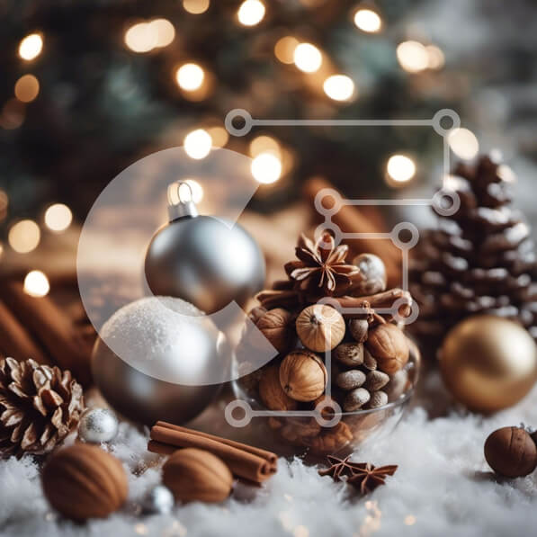 Intra Συλλεκτικό Ξύλινο Παζλ Plywood  4mm - Χριστουγεννιάτικα στολίδια στο χιόνι με τεχνητό δέντρο Σε Ξύλινο Κουτί - Διαστάσεις: 10x10 cm – 25 κομμάτια