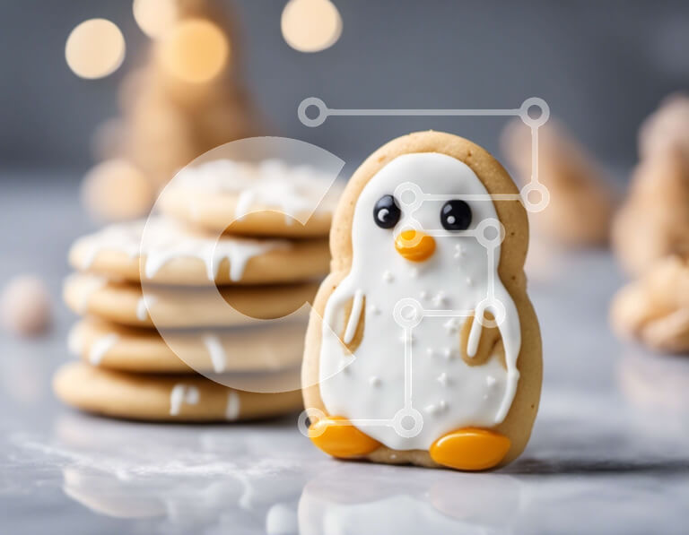 Σετ των 2 Intra Συλλεκτικό Ξύλινο Παζλ Plywood  4mm - Holiday Penguin Cookie περιτριγυρισμένο από άλλα εορταστικά μπισκότα Σε Ξύλινο Κουτί - Διαστάσεις: 10x10 cm – 25 κομμάτια