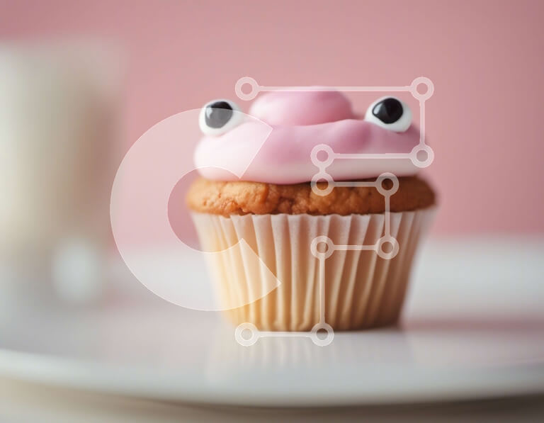 Σετ των 2 Intra Συλλεκτικό Ξύλινο Παζλ Plywood  4mm - Cupcake με Pink Frosting και Googly Eyes σε λευκό πιάτο Σε Ξύλινο Κουτί - Διαστάσεις: 10x10 cm – 25 κομμάτια