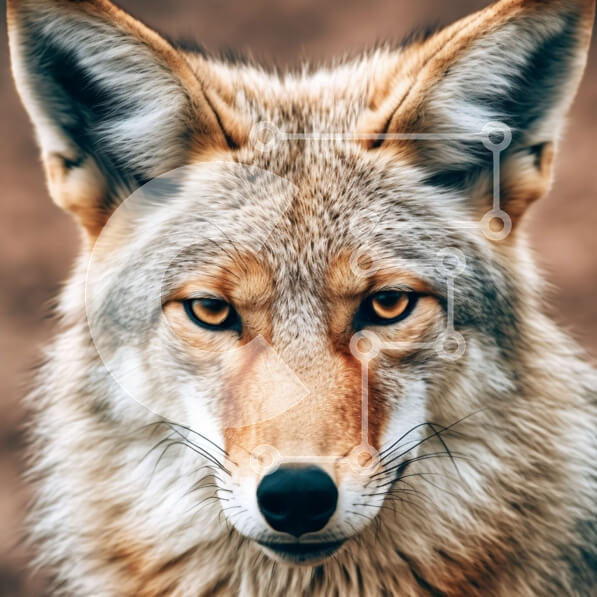 Intra Συλλεκτικό Ξύλινο Παζλ Plywood  4mm - Όμορφη κοντινή φωτογραφία του προσώπου και του παλτού του Coyote Σε Ξύλινο Κουτί - Διαστάσεις: 10x10 cm – 25 κομμάτια