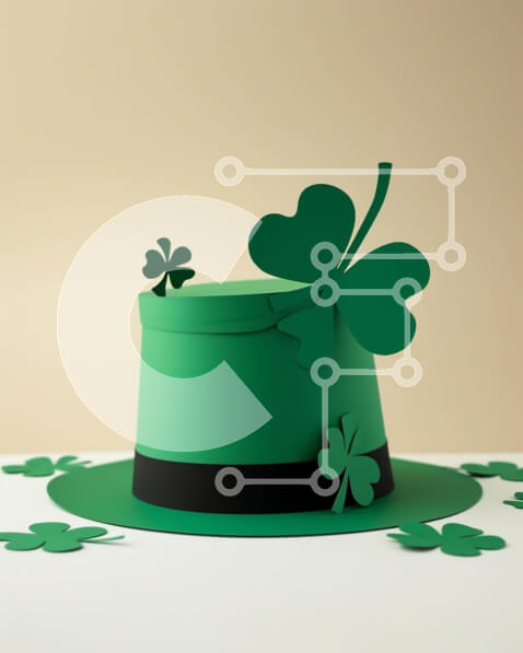 Intra Συλλεκτικό Ξύλινο Παζλ Plywood  4mm - Πράσινο καπέλο του Αγίου Πατρικίου με Διακόσμηση με φύλλα τριφυλλιού Σε Ξύλινο Κουτί - Διαστάσεις: 10x10 cm – 25 κομμάτια