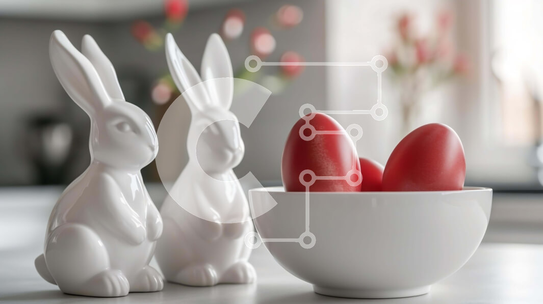 Intra Συλλεκτικό Ξύλινο Παζλ Plywood  4mm - Πασχαλινή γιορτή με ειδώλια λευκού κουνελιού και κόκκινα αυγά Σε Ξύλινο Κουτί - Διαστάσεις: 10x10 cm – 25 κομμάτια