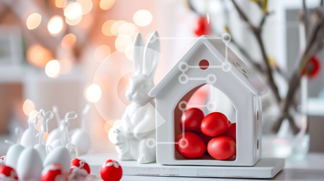 Intra Συλλεκτικό Ξύλινο Παζλ Plywood  4mm - Πασχαλινό λαγουδάκι με κόκκινα αυγά και διακοσμήσεις Σε Ξύλινο Κουτί - Διαστάσεις: 10x10 cm – 25 κομμάτια