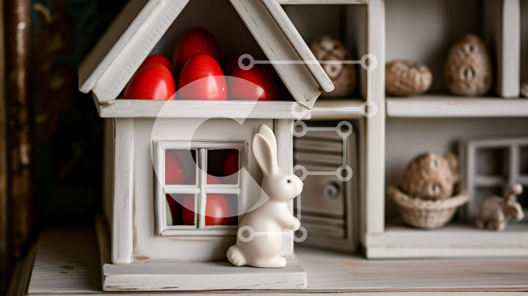 Intra Συλλεκτικό Ξύλινο Παζλ Plywood  4mm - Λευκός Οίκος με θέμα το Πάσχα με κόκκινα αυγά και ειδώλια κουνελιών Σε Ξύλινο Κουτί - Διαστάσεις: 10x10 cm – 25 κομμάτια