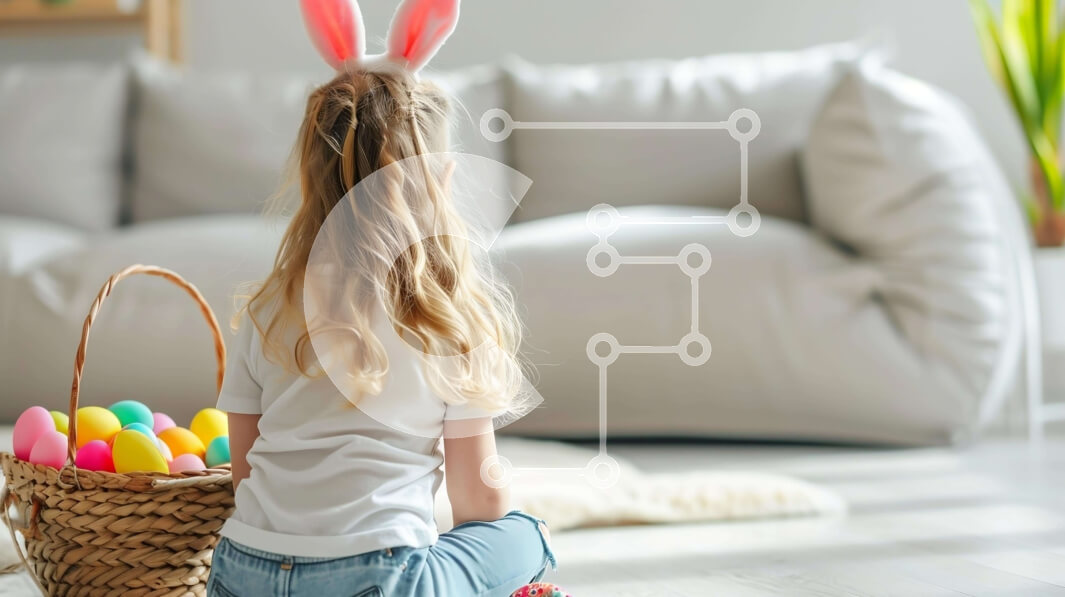 Intra Συλλεκτικό Ξύλινο Παζλ Plywood  4mm - Νεαρό κορίτσι με αυτιά λαγουδάκι και καλάθι με αυγά του Πάσχα Σε Ξύλινο Κουτί - Διαστάσεις: 10x10 cm – 25 κομμάτια