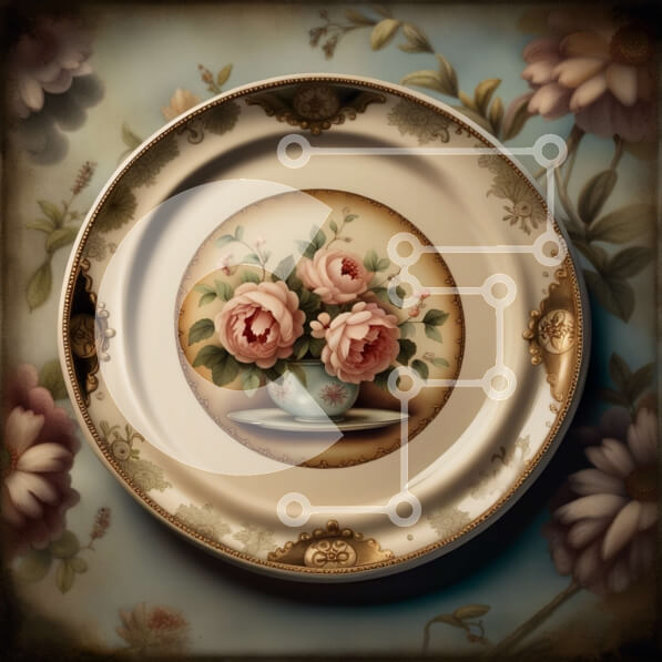 Σετ των 2 Intra Συλλεκτικό Ξύλινο Παζλ Plywood  4mm - Εκπληκτική εικόνα με ροζ τριαντάφυλλα σε ένα λουλουδάτο τραπεζομάντιλο Σε Ξύλινο Κουτί - Διαστάσεις: 10x10 cm – 25 κομμάτια