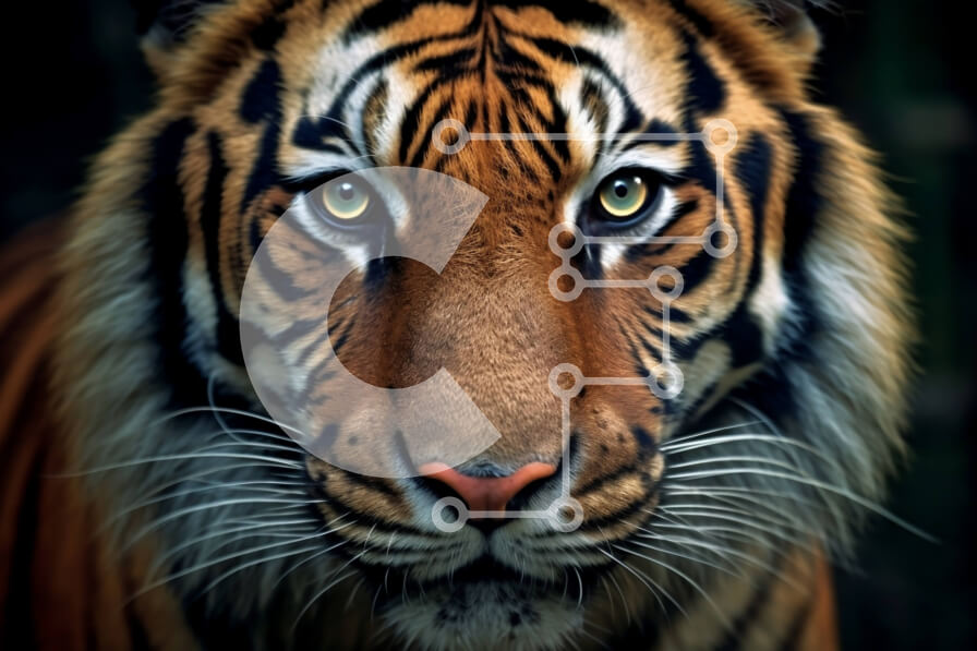 Σετ των 2 Intra Συλλεκτικό Ξύλινο Παζλ Plywood  4mm - Έντονη κοντινή πλάνο του προσώπου μιας τίγρης με παχιά αφράτη καφέ γούνα Σε Ξύλινο Κουτί - Διαστάσεις: 10x10 cm – 25 κομμάτια