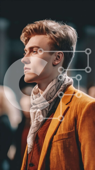 Intra Συλλεκτικό Ξύλινο Παζλ Plywood  4mm - Κίτρινο μπουφάν με λευκό κασκόλ που κοιτάζει εκτός κάμερας Σε Ξύλινο Κουτί - Διαστάσεις Puzzle: 10x10 cm – 25 κομμάτια