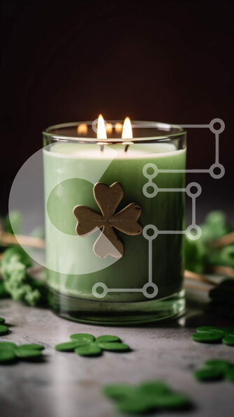 Intra Συλλεκτικό Ξύλινο Παζλ Plywood  4mm - Πράσινο κερί με τριφύλλια - σύμβολο καλής τύχης και ευημερίας Σε Ξύλινο Κουτί - Διαστάσεις: 10x10 cm – 25 κομμάτια