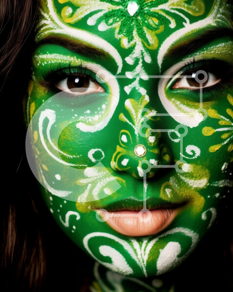 Intra Συλλεκτικό Ξύλινο Παζλ Plywood  4mm - Πράσινο πρόσωπο ζωγραφισμένη γυναίκα με λευκό πουκάμισο και μαύρο παντελόνι Σε Ξύλινο Κουτί - Διαστάσεις Puzzle: 10x10 cm – 25 κομμάτια