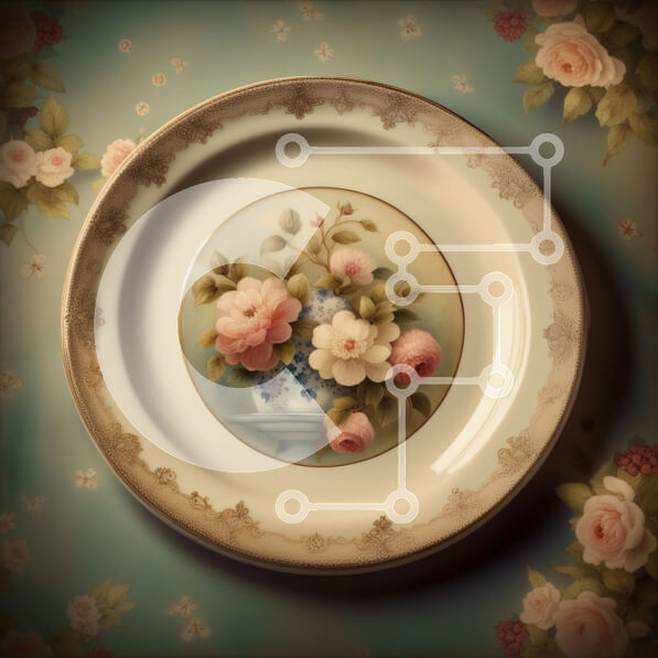 Intra Συλλεκτικό Ξύλινο Παζλ Plywood  4mm - Vintage πορσελάνινο πιάτο με φλοράλ σχέδιο σε μπλε και λευκό καρό τραπεζομάντιλο Σε Ξύλινο Κουτί - Διαστάσεις Puzzle: 10x10 cm – 25 κομμάτια