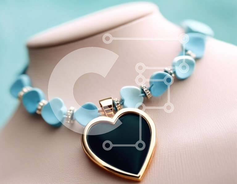 Intra Συλλεκτικό Ξύλινο Παζλ Plywood  4mm - Μπλε κολιέ σε σχήμα καρδιάς με χρυσές πινελιές Σε Ξύλινο Κουτί - Διαστάσεις Puzzle: 10x10 cm – 25 κομμάτια