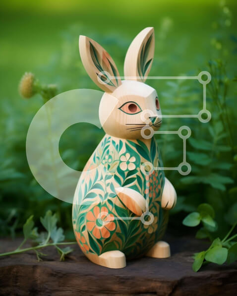 Intra Συλλεκτικό Ξύλινο Παζλ Plywood  4mm - Ξύλινο ειδώλιο λαγουδάκι σε πράσινα φυτά Σε Ξύλινο Κουτί - Διαστάσεις: 10x10 cm – 25 κομμάτια