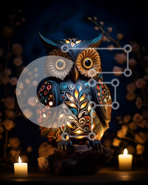 Intra Συλλεκτικό Ξύλινο Παζλ Plywood  4mm - Άγαλμα κουκουβάγιας με αναμμένα κεριά και λουλούδια Σε Ξύλινο Κουτί - Διαστάσεις Puzzle: 10x10 cm – 25 κομμάτια