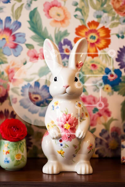 Σετ των 2 Intra Συλλεκτικό Ξύλινο Παζλ Plywood  4mm - Λευκό ειδώλιο λαγουδάκι σε φλοράλ ταπετσαρία Σε Ξύλινο Κουτί - Διαστάσεις: 10x10 cm – 25 κομμάτια