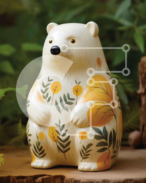 Intra Συλλεκτικό Ξύλινο Παζλ Plywood  4mm - Λευκό και κίτρινο ειδώλιο αρκούδας σε κούτσουρο δέντρου Σε Ξύλινο Κουτί - Διαστάσεις: 10x10 cm – 25 κομμάτια