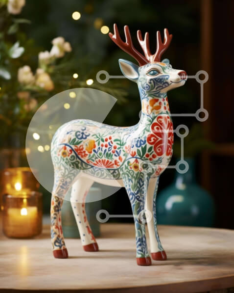 Intra Συλλεκτικό Ξύλινο Παζλ Plywood  4mm - Εορταστικό κεραμικό ειδώλιο ελαφιού με κεριά και λουλούδια Σε Ξύλινο Κουτί - Διαστάσεις: 10x10 cm – 25 κομμάτια