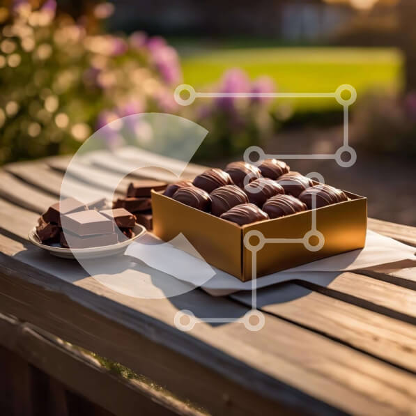 Σετ των 2 Intra Συλλεκτικό Ξύλινο Παζλ Plywood  4mm - Κουτί με καραμέλες σοκολάτας σε εξωτερικό ξύλινο τραπέζι Σε Ξύλινο Κουτί - Διαστάσεις: 10x10 cm – 25 κομμάτια