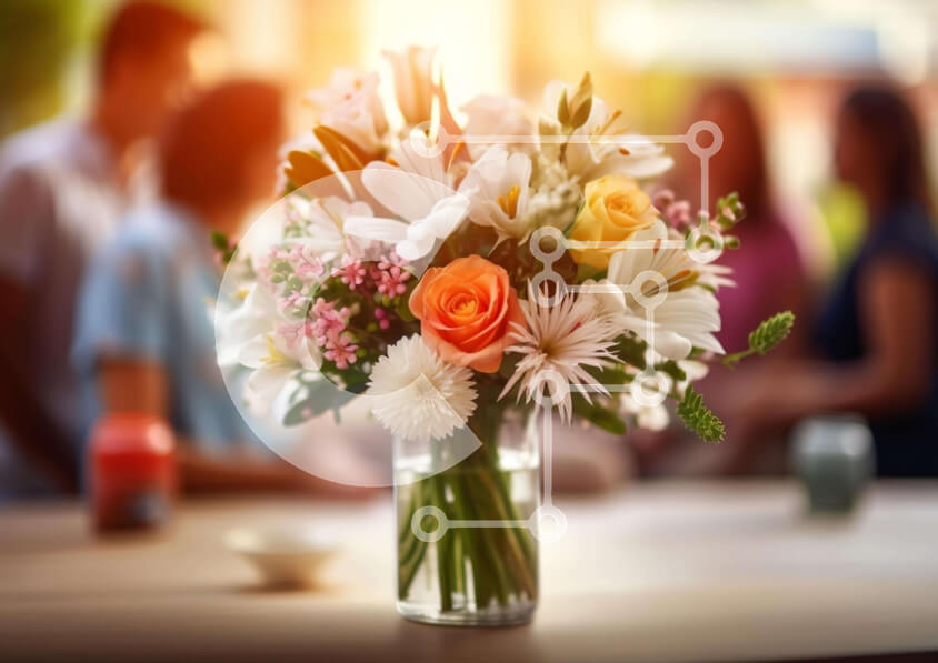 Intra Συλλεκτικό Ξύλινο Παζλ Plywood  4mm - Γυάλινο βάζο με λευκά, κίτρινα και πορτοκαλί λουλούδια στο τραπέζι Σε Ξύλινο Κουτί - Διαστάσεις Puzzle: 10x10 cm – 25 κομμάτια