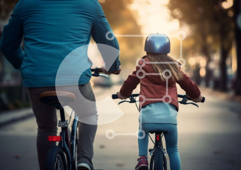 Intra Συλλεκτικό Ξύλινο Παζλ Plywood  4mm - Πατέρας και κόρη οδηγούν ποδήλατα Σε Ξύλινο Κουτί - Διαστάσεις Puzzle: 10x10 cm – 25 κομμάτια