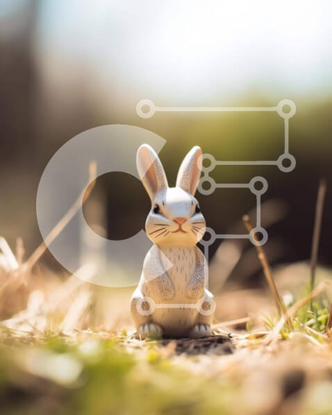 Σετ των 2 Intra Συλλεκτικό Ξύλινο Παζλ Plywood  4mm - Άσπρο ειδώλιο λαγουδάκι στη χλόη Σε Ξύλινο Κουτί - Διαστάσεις: 10x10 cm – 25 κομμάτια