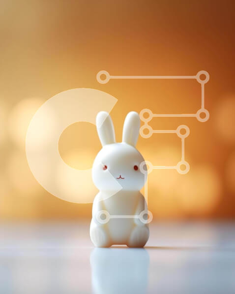 Intra Συλλεκτικό Ξύλινο Παζλ Plywood  4mm - Λευκό ειδώλιο λαγουδάκι στο τραπέζι με πορτοκαλί φόντο Σε Ξύλινο Κουτί - Διαστάσεις: 10x10 cm – 25 κομμάτια