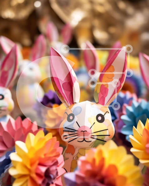 Intra Συλλεκτικό Ξύλινο Παζλ Plywood  4mm - Αξιολάτρευτα χάρτινα κουνέλια που περιβάλλονται από πολύχρωμα λουλούδια Σε Ξύλινο Κουτί - Διαστάσεις: 10x10 cm – 25 κομμάτια