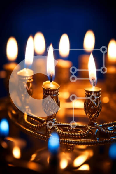 Intra Συλλεκτικό Ξύλινο Παζλ Plywood  4mm - Κοντινή όψη των κεριών Menorah σε σκοτεινό φόντο Σε Ξύλινο Κουτί - Διαστάσεις Puzzle: 10x10 cm – 25 κομμάτια