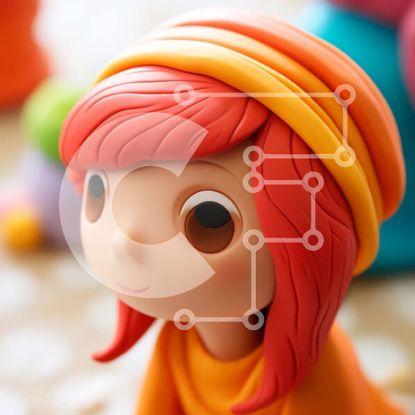 Intra Συλλεκτικό Ξύλινο Παζλ Plywood  4mm - Πολύχρωμο παιχνίδι κούκλα με πορτοκαλί καπέλο και κόκκινα μαλλιά Σε Ξύλινο Κουτί - Διαστάσεις Puzzle: 10x10 cm – 25 κομμάτια