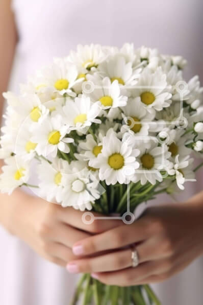 Intra Συλλεκτικό Ξύλινο Παζλ Plywood  4mm - Κομψή γυναίκα με λευκή μαργαρίτα μπουκέτο Σε Ξύλινο Κουτί - Διαστάσεις Puzzle: 10x10 cm – 25 κομμάτια