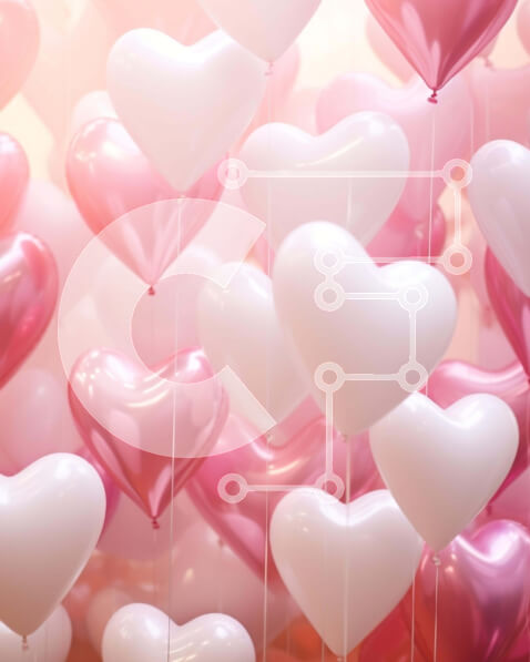 Intra Συλλεκτικό Ξύλινο Παζλ Plywood  4mm - Μπαλόνια σε σχήμα καρδιάς σε ροζ και λευκό Σε Ξύλινο Κουτί - Διαστάσεις Puzzle: 10x10 cm – 25 κομμάτια