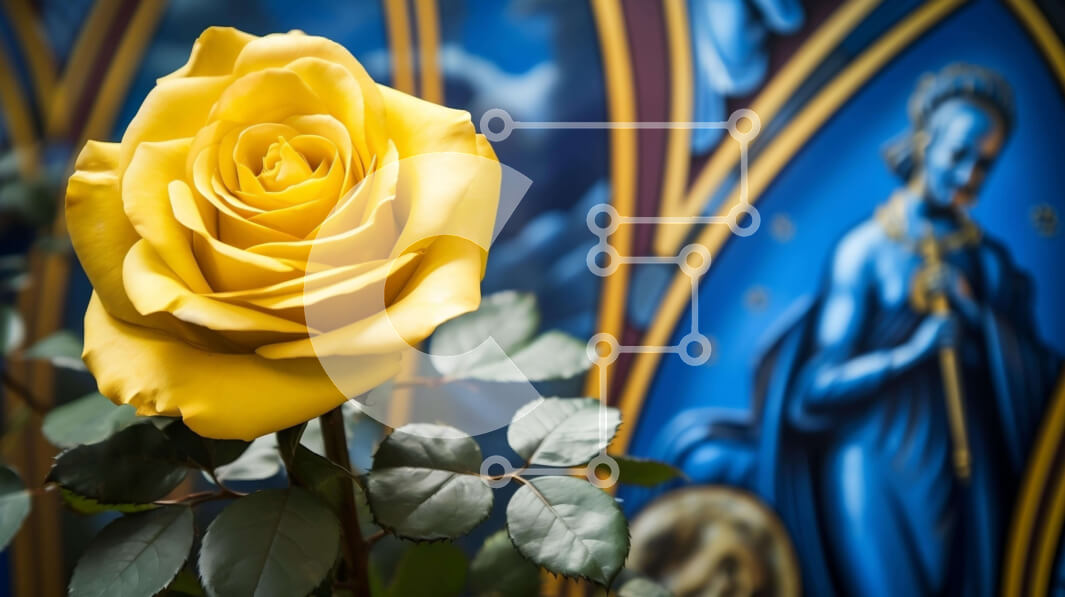 Intra Συλλεκτικό Ξύλινο Παζλ Plywood  4mm - Όμορφο κίτρινο τριαντάφυλλο με μπλε φόντο Σε Ξύλινο Κουτί - Διαστάσεις Puzzle: 10x10 cm – 25 κομμάτια