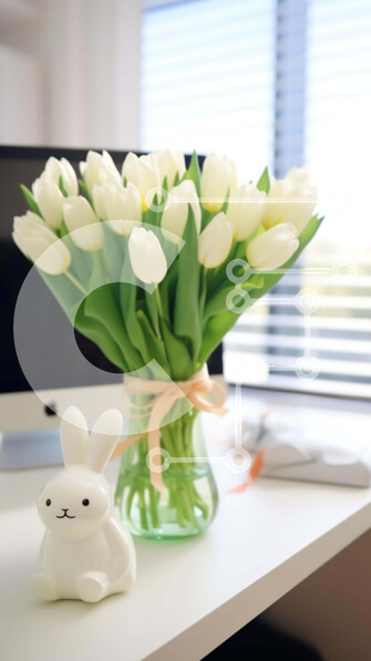 Σετ των 2 Intra Συλλεκτικό Ξύλινο Παζλ Plywood  4mm - Πράσινο βάζο με λευκές τουλίπες και ειδώλιο λαγουδάκι Σε Ξύλινο Κουτί - Διαστάσεις: 10x10 cm – 25 κομμάτια