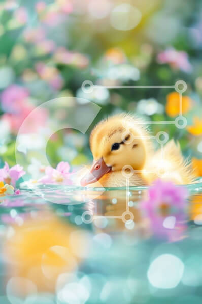 Σετ των 2 Intra Συλλεκτικό Ξύλινο Παζλ Plywood  4mm - Νεαρή πάπια που κολυμπά ανάμεσα στα λουλούδια Σε Ξύλινο Κουτί - Διαστάσεις: 10x10 cm – 25 κομμάτια