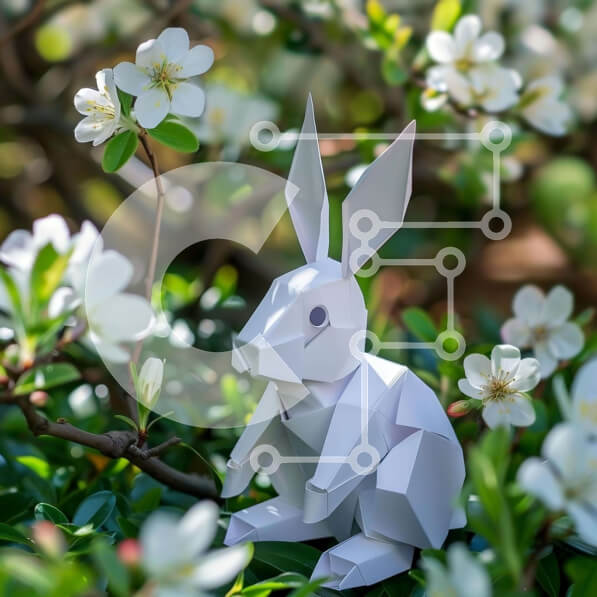 Intra Συλλεκτικό Ξύλινο Παζλ Plywood  4mm - Λευκό κουνέλι Origami στη φύση με λουλούδια και δέντρα Σε Ξύλινο Κουτί - Διαστάσεις: 10x10 cm – 25 κομμάτια